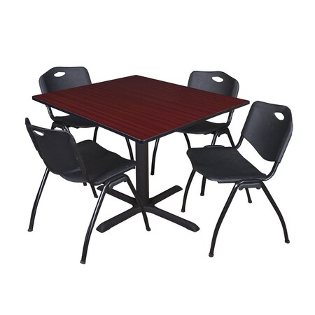 Cain Cain Square Table & Chair Set, Wood, Metal, Plastic Top, Mahogany TB4848MH47BK